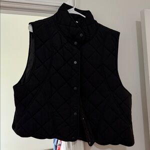 Quilted Black Snap-Front Vest with Scalloped Bottom